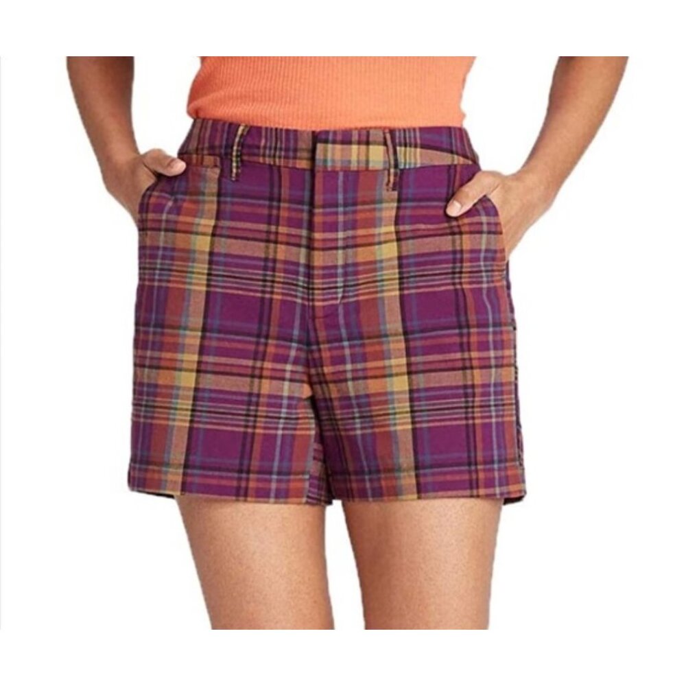 A New Day Purple Plaid Stretch Shorts 4